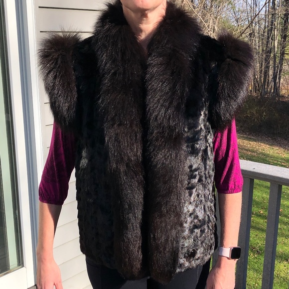 Saga Mink & Fox Fur Black Vest - Picture 5 of 16